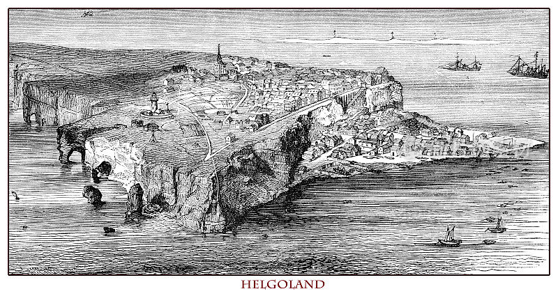 黑尔戈兰，德国北海的岛屿，古版画