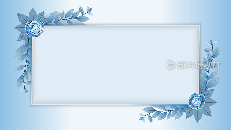 蓝色玫瑰花框孤立在白色背景。矢量图