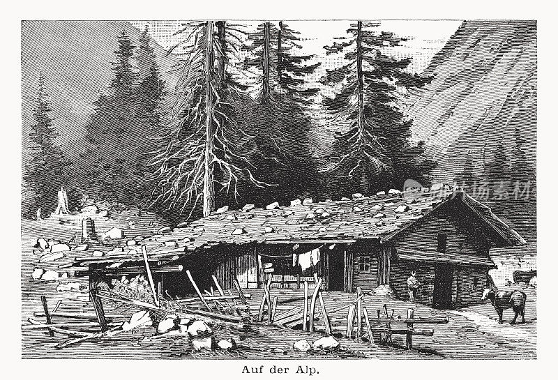 在阿尔卑斯山上，木刻，出版于1877年