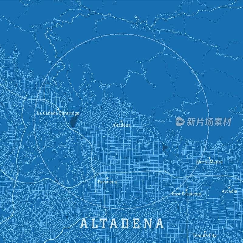 阿尔塔迪纳加州城市矢量道路地图蓝色文本