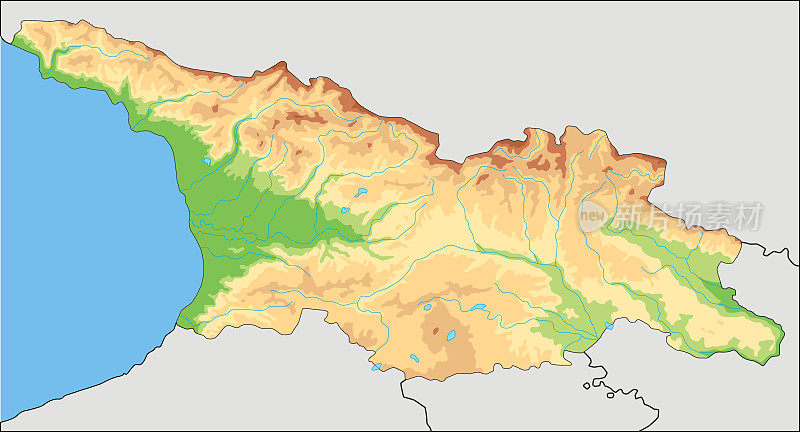 高度详细的格鲁吉亚物理地图。