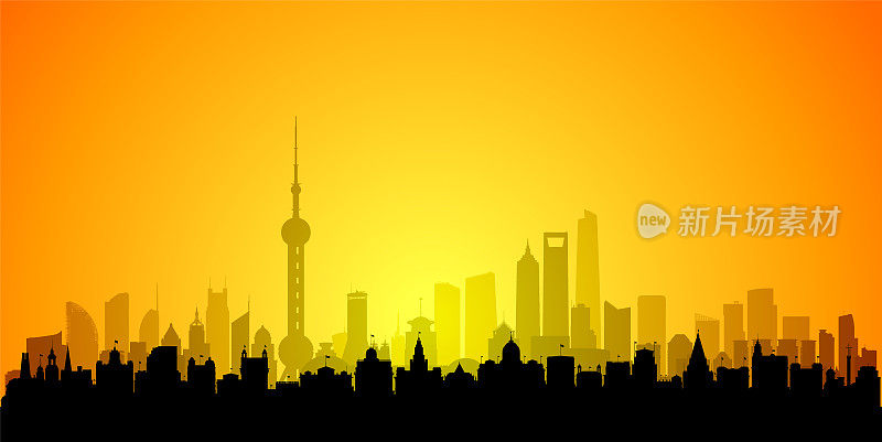 上海天际线(所有建筑都是完整的，可移动的)
