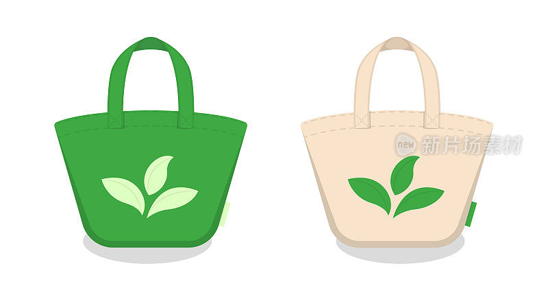 绿色白色环保购物袋，拒绝使用塑料袋，环保爱护地球