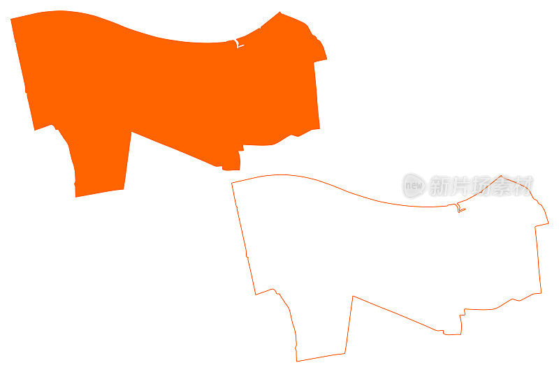 瓦尔维克自治区(荷兰王国，荷兰，北布拉班特省或北布拉班特省)地图矢量插图，涂鸦草图地图