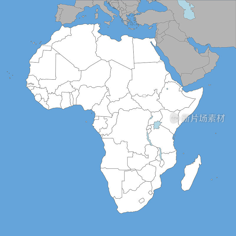 非洲大陆空白地图，国家边界和周边国家