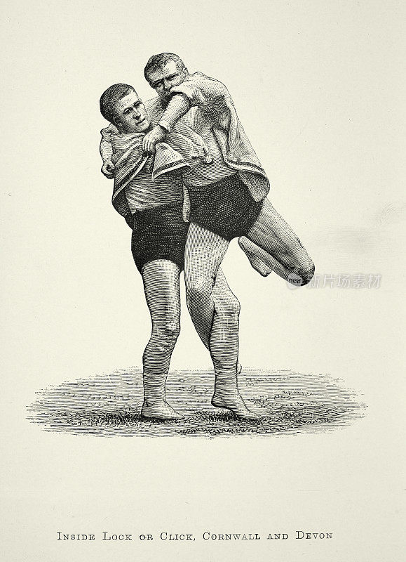 两个摔跤手,摔跤移动,内部锁定或点击,维多利亚式格斗运动,19世纪