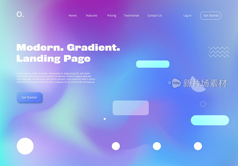 现代模糊梯度多色抽象背景登陆页网站模板设计与几何形状元素