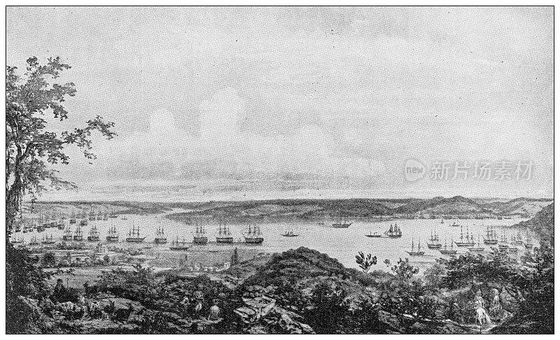 来自英国杂志的古董图片:英国、法国、土耳其和埃及舰队在北科斯湾