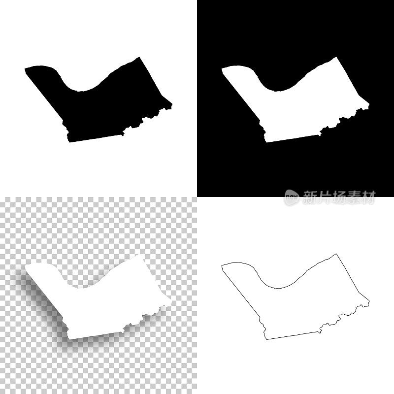肯塔基州卡罗尔县。设计地图。空白，白色和黑色背景