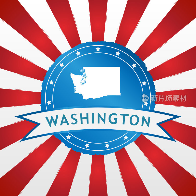 浅蓝色华盛顿徽章上的复古红白条纹背景