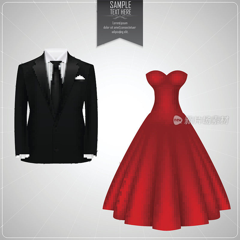 黑色的新郎套装和红色的新娘礼服