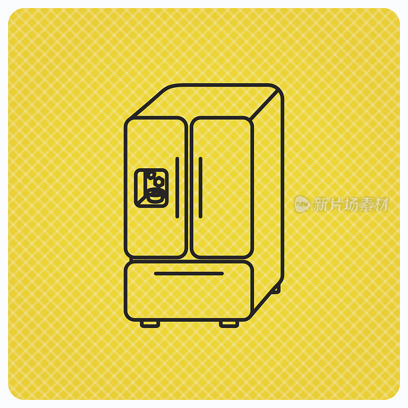 美国冰箱图标。有冰标志的冰箱。