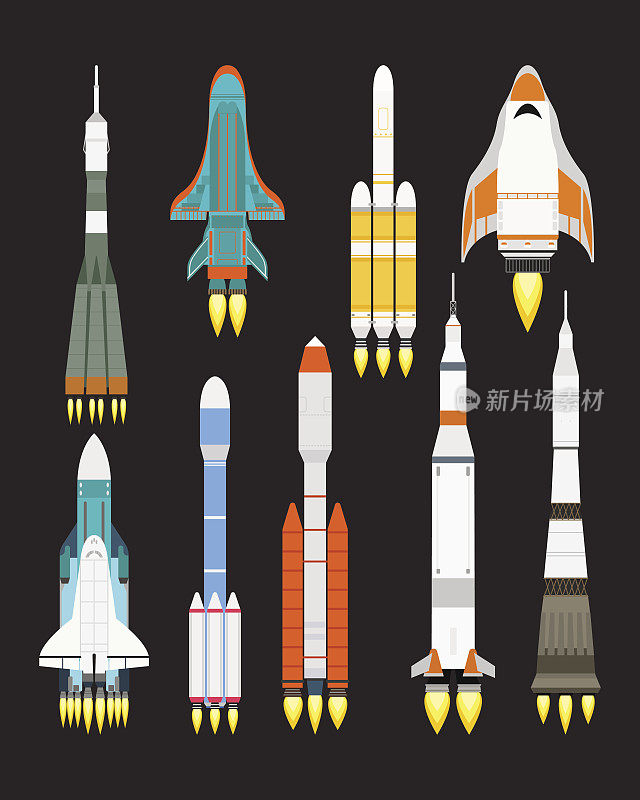 矢量技术飞船火箭卡通设计为创业创新产品和宇宙幻想太空发射图形探索