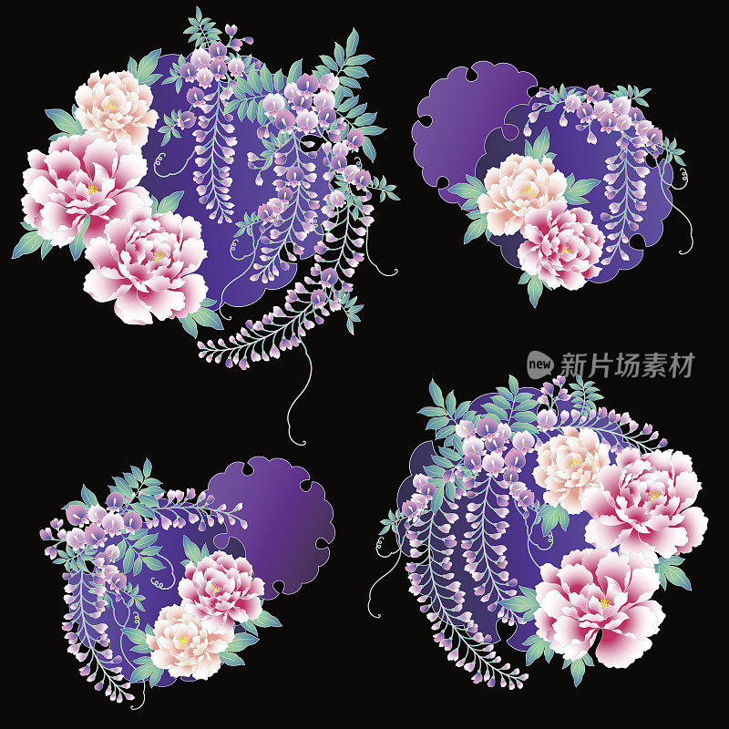 日式紫藤和牡丹