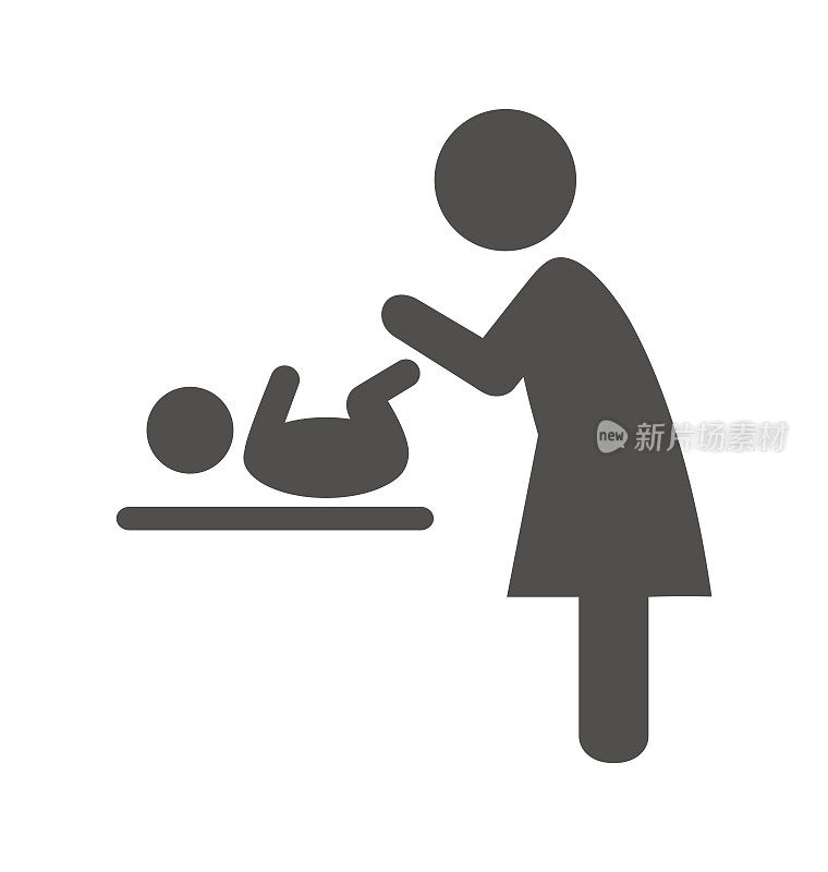 母亲襁褓中的婴儿象形文字扁平图标孤立在白色