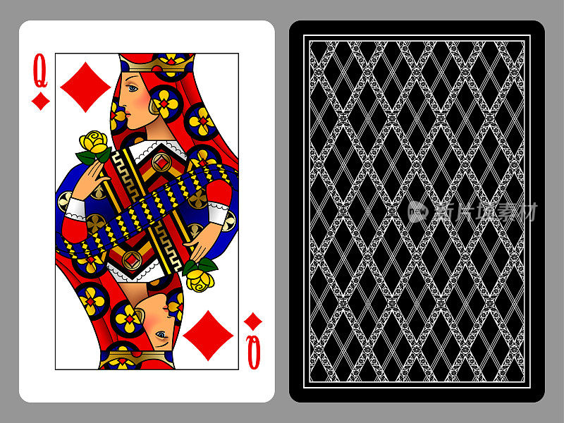 红方块王后纸牌和背后的背景