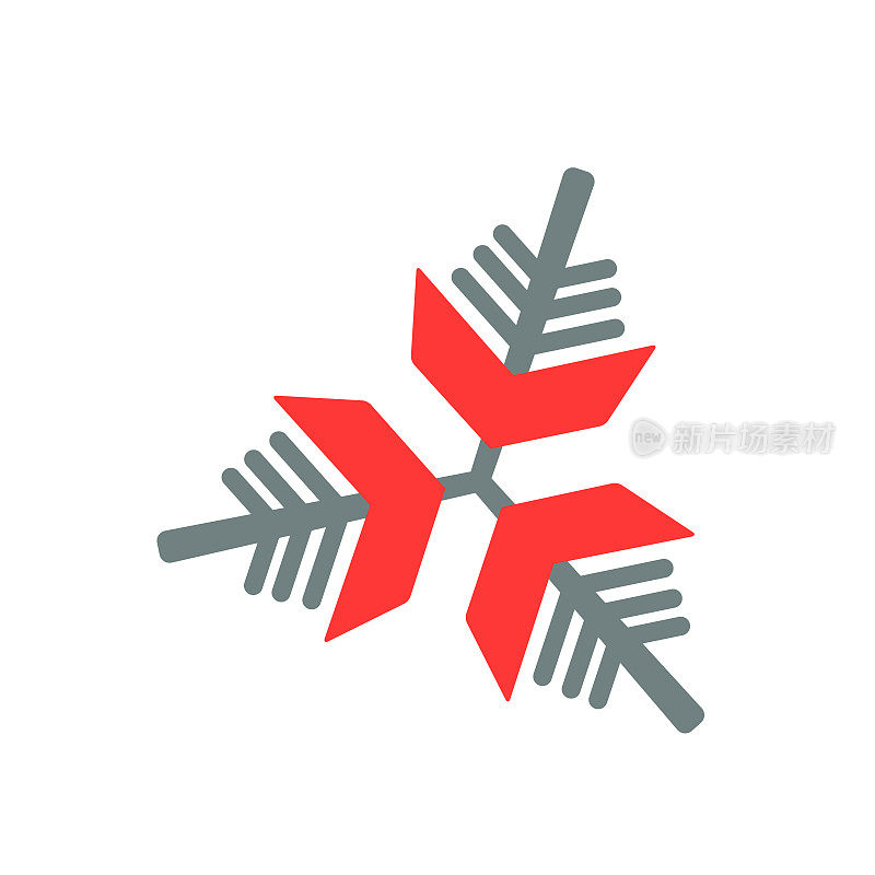 雪花图标。灰色和红色矢量插图上的白色背景。