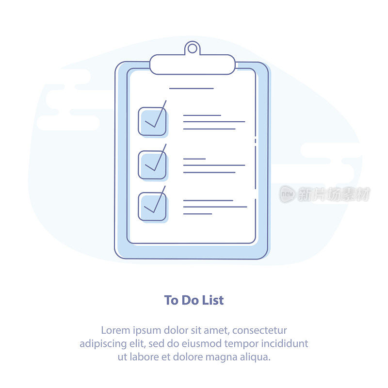 要做的清单，组织者，剪贴板和清单纸提醒-矢量插图。