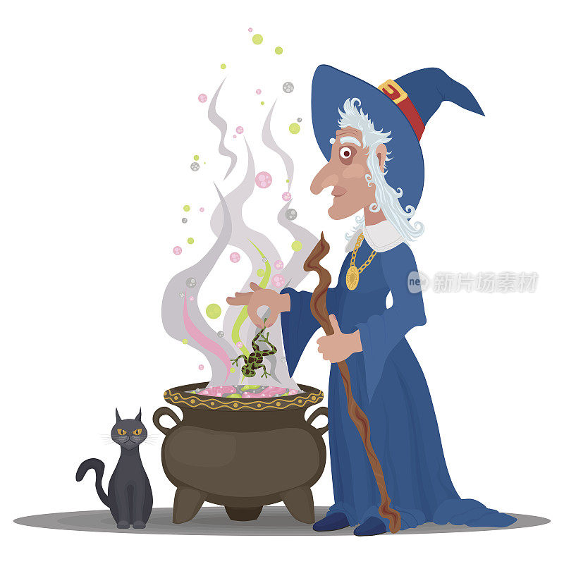 老巫婆用一只猫在坩埚里煮药水