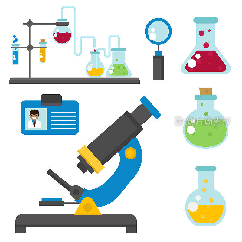 实验室符号测试医学实验室科学生物学设计生物技术科学化学图标矢量插图