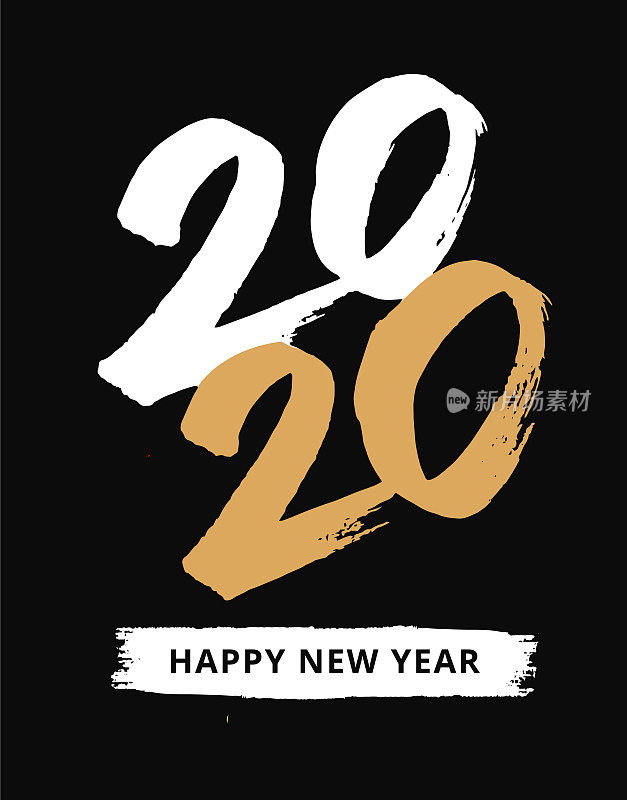 手绘的2020年新年贺卡和烟花