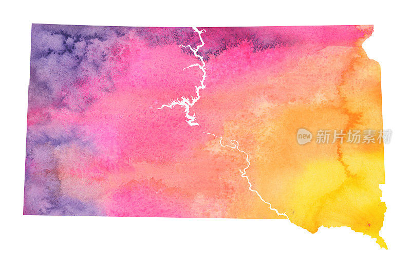 南达科他州水彩栅格地图插图
