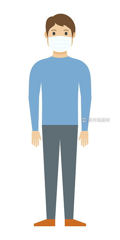 戴医用口罩的人-社会距离冠状病毒COVID-19概念矢量平面插图