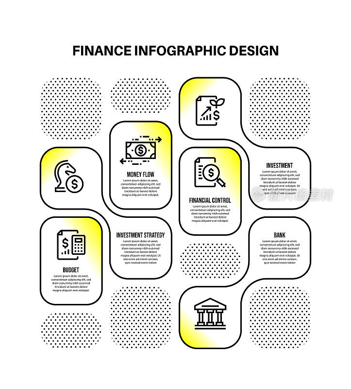 信息图表设计模板与金融关键字和图标