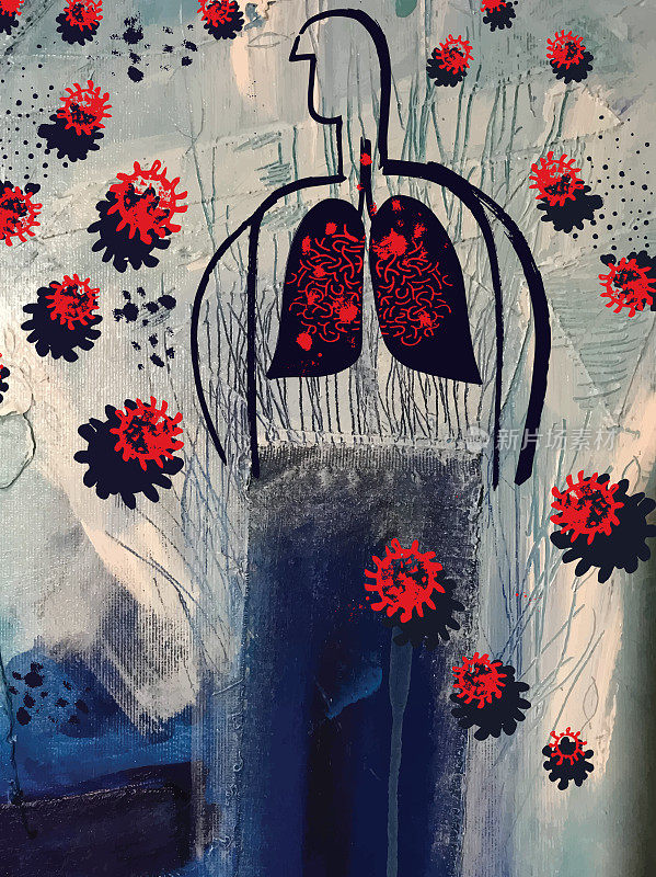 肺部感染丙烯绘画和手绘元素蒙太奇