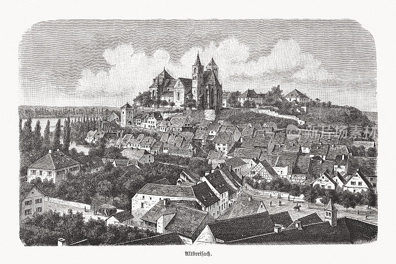 布列萨赫的历史观，Baden-Württemberg，德国，木刻，1893年出版