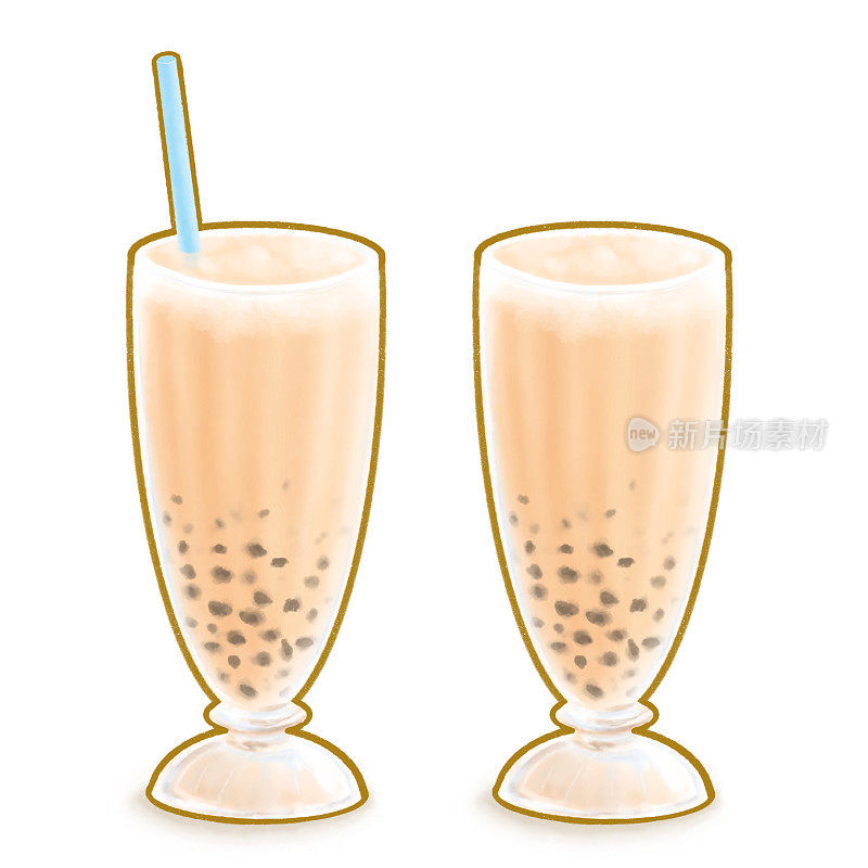 台湾原创传统泡奶茶饮料、台湾冷饮等角图标光栅插画