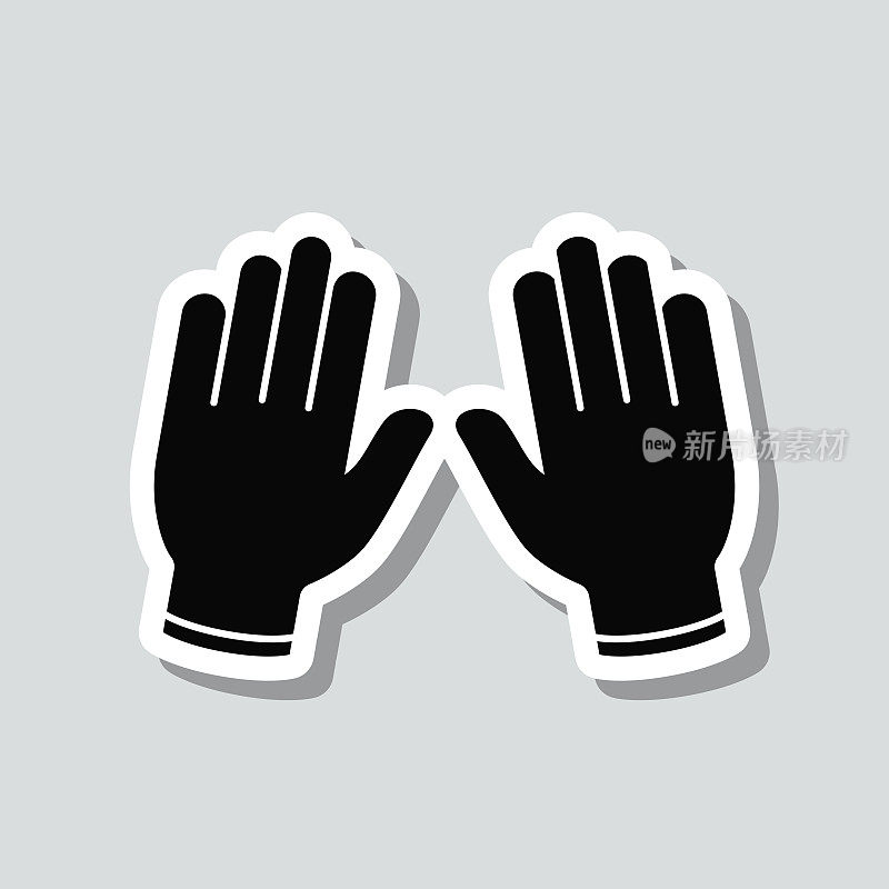保护橡胶手套。灰色背景上的图标贴纸