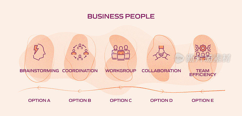 业务人员相关流程信息图表模板。过程时间图。带有线性图标的工作流布局