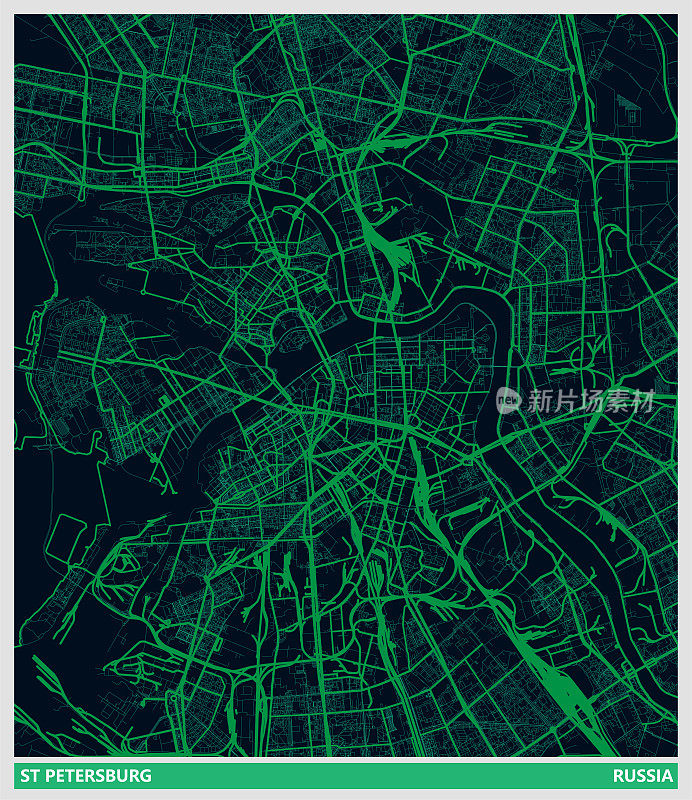 艺术插画风格地图，圣彼得堡城市，俄罗斯