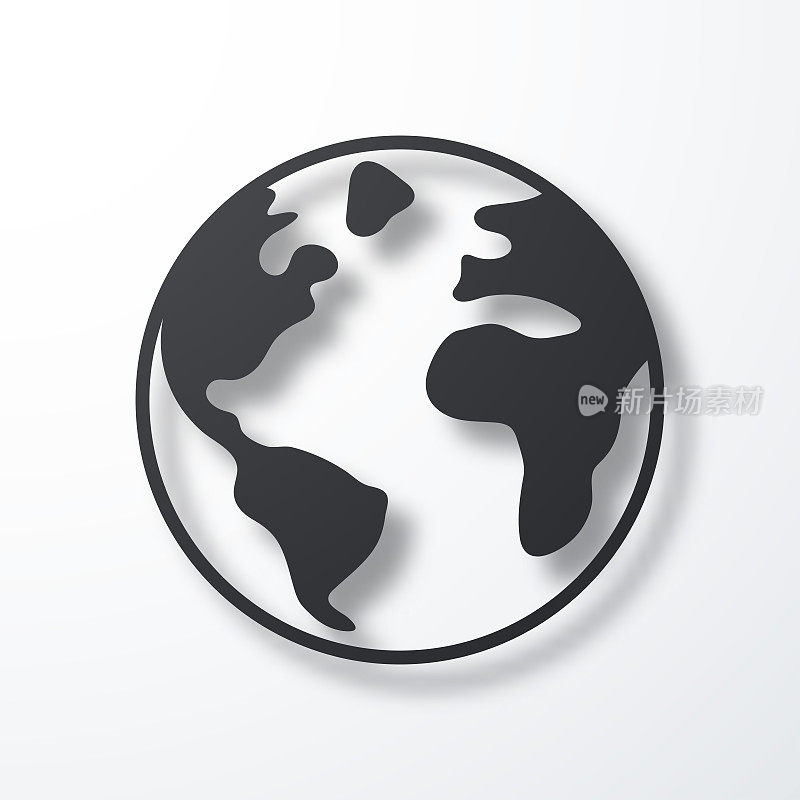 世界――行星地球。白色背景上的阴影图标