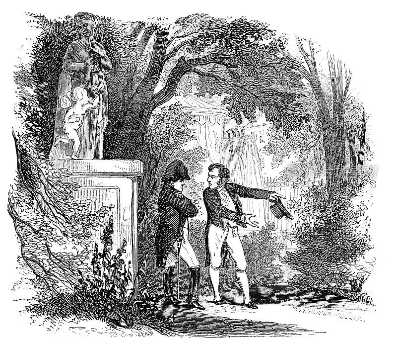 百日,皇帝拿破仑・波拿巴和吕西安在爱丽舍的花园里