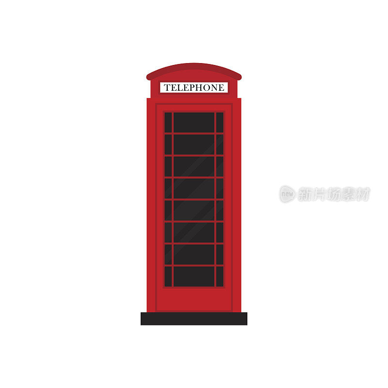 红色复古电话亭平面设计矢量插图