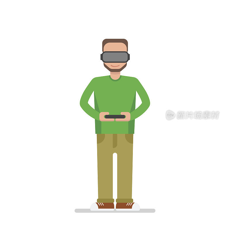 一个戴着虚拟现实眼镜的黑发男人