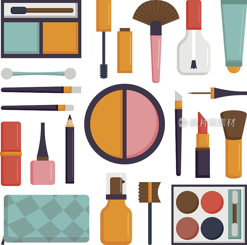 矢量组化妆笔刷和美容时尚化妆品图标