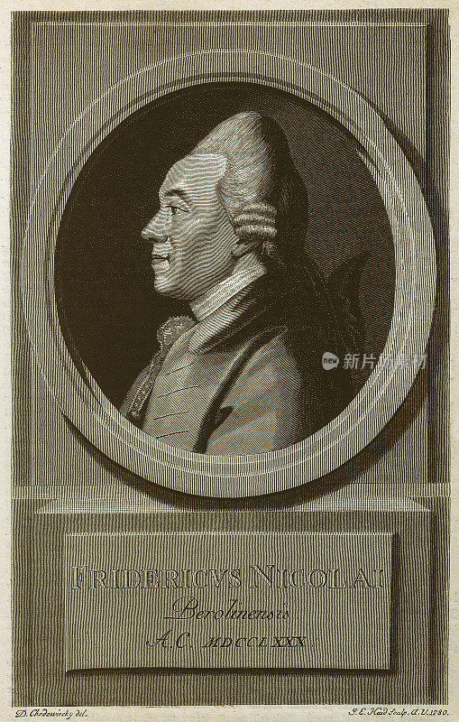 克里斯托夫・弗里德里希・尼科莱(1733-1811)，德国作家，木版画，1879年出版