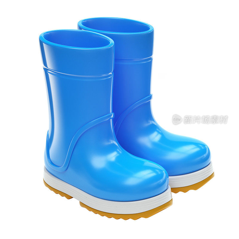 蓝色橡胶雨靴隔离在白色背景3d渲染