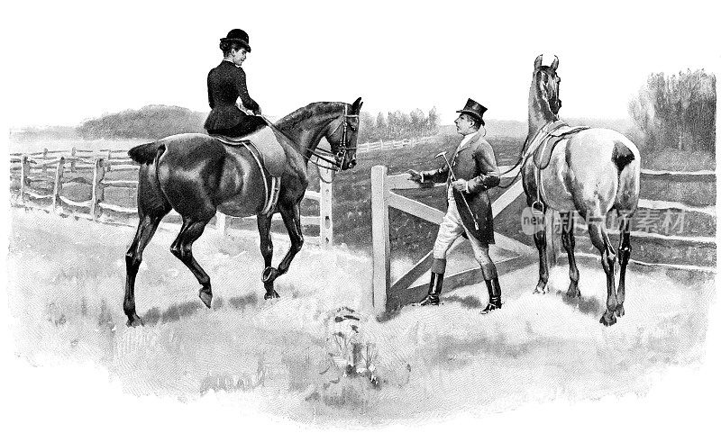 在美国弗吉尼亚州骑马的夫妇――19世纪