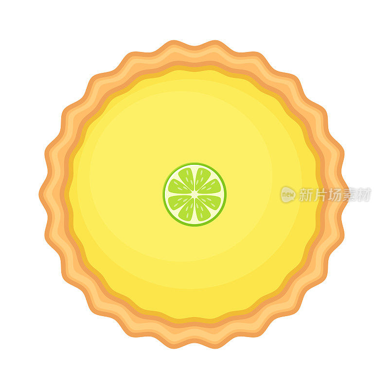 传统的美式自制柠檬派，配柠檬片或酸橙片。矢量插图隔离在白色背景上。
