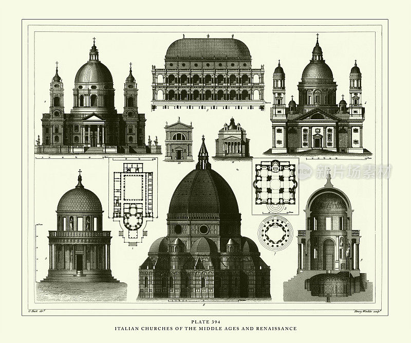 雕刻古董，中世纪意大利教堂和文艺复兴时期雕刻古董插图，出版于1851年