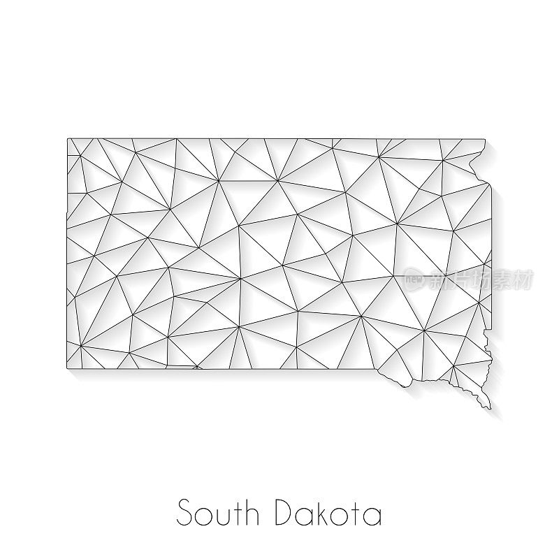南达科他州地图连接-网络网格上的白色背景