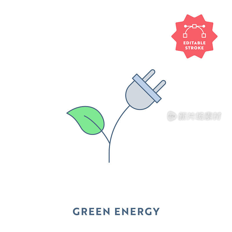 绿色能源平面图标与可编辑的描边和像素完美。