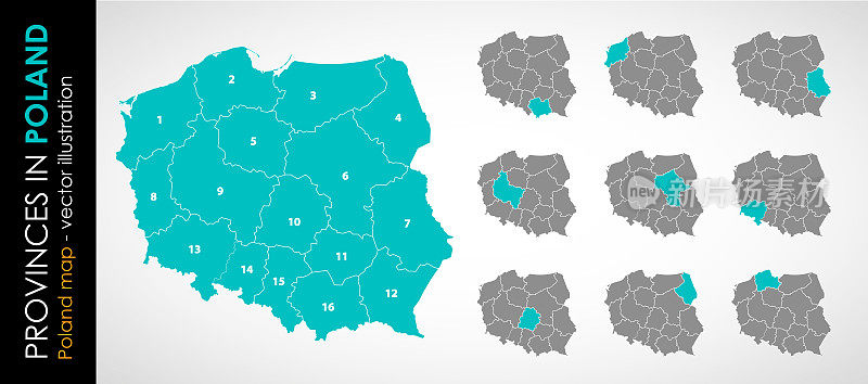 波兰彩色矢量地图与行政区划