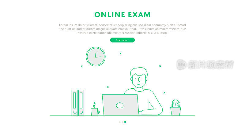 在线考试网页概念与可编辑的笔画线插图。