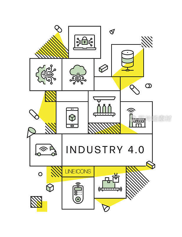 工业4.0相关现代线条风格矢量插图