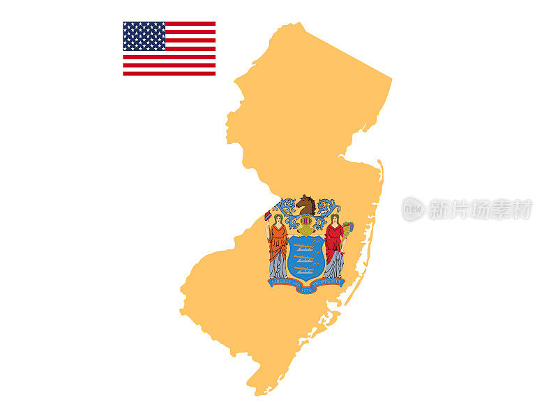 新泽西地图和美国国旗